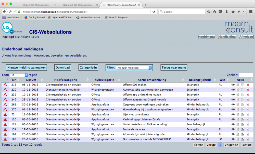 Het ticketsysteem uit de Maarn Consult Monitor